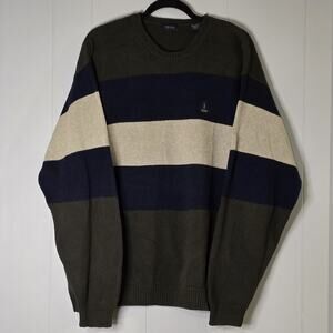 Izod Pullover Sweater Men's Size XL Navy Beige Army Green Stripes Grandpacore